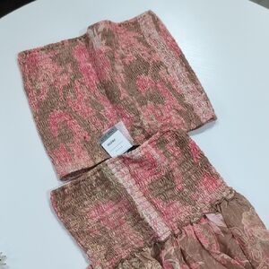 Pink and Brown Smocked Tube Top